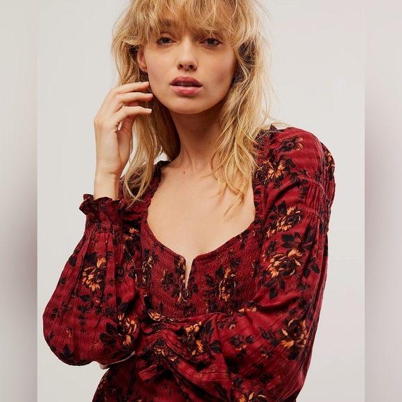 Free People Jaymes Midi Dress- Burgundy Combo - Picture 3 of 4